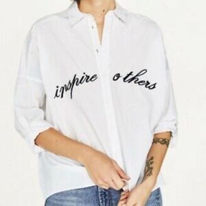 Zara Oversized White Cotton Inspire Others Button Down Shirt Size L